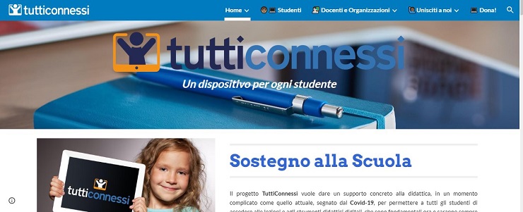 Solidarietà informatica per gli studenti bisognosi. Ecco la home page del sito TuttiConnessi